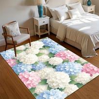 Lush Vibrant Soft Pastel Hydrangea Floral Area Rug Pink Blue White Print Cozy Floor Mat for Living Room Bedroom Entryway 40x60cm white