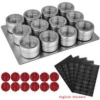LMETJMA Magnetic Spice Jars With Wall Mounted Rack Stainless Steel Spice Tins Spice Seasoning Containers With Spice Label KC0305 gray