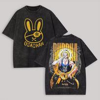 Anime Record of Ragnarok Buddha Graphic T‑shirt Vintage Washed Short Sleeve Tee Usachan Manga Otaku Harajuku Streetwear Tops M gray