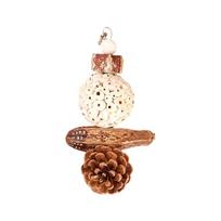 Bright Parrots Chewing String With Natural Pods And Wooden Beads for Beak Exercise Fruit Beak Grinding Aid S beige