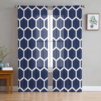 Geometrinės Retro Maroko Tiulio Užuolaidos Svetainei Miegamajam Skaidri Užuolaida Balkonui Holui Madingos Spausdintos Namų Užuolaidos 135W x 114H(cm) blue