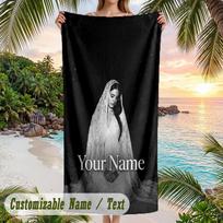 Lana Del Rey Beach Towel, Personalized Custom Name Text, Quick Dry Large Absorbent Towel For Beach Pool 70cmx140cm(27x55inch) black