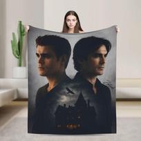 The Vampire Diaries Damon Salvatore Horror Soft Blanket Camping Plush Throw Blanket Couch Chair Flannel Bedspread Sofa Bed Cover Size: 75*100cm, Weight: 230 GSM gray