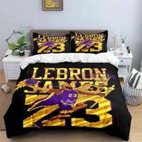 Hot Sale Basketball Star Print Bedding Set A-Lebron J-James Duvet Cover Pillowcase Set For Boys Bedroom Decor Gift 70x133cm black