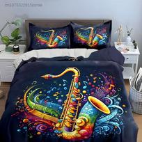 Colorful Saxophone Music Artwork Set  Multiple Sizes kid's And adults' Bedroom Exquisite 3PC Bedding set, Gift AU Queen 210*210cm/83x83in 3pcs gray