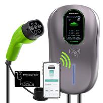 Qoltec 52430 Elektromobilių įkrovimo stotelė 2 viename, 2 tipo | 22 kW | „Wi-Fi“ | LCD | RFID | 3 fazės | Sieninė dėžutė | 5 m