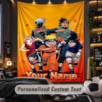 Personalized Wall Tapestry,Naruto Custom Printed Name, Fabric Wall Art For Indoor Room Backdrop 100cmx150cm gray