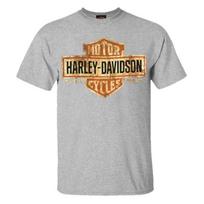 Harley-Davidson Men's T-Shirt, Distressed Bar Shield T-Shirt, Gray XL beige