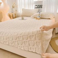 2025 m. pliušinis patalynė, aksominė paklodė, 3D raidė Love čiužinio užvalkalas, reguliuojamas elastingas paklodė 90x200cm Only a sheet beige