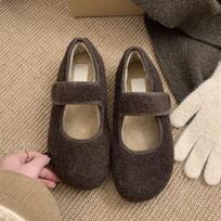 Korean Velcro Mao Mao shoes women wear new velvet single shoes warm cotton shoes flat Mary Jane Doudou shoes in winter 40 tamsiai ruda spalva