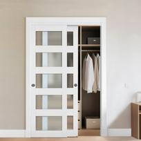 VEVOR Sliding Closet Door, 1219mm (Double 635mm) x 2032 mm, 5-Lite Frosted Glass Bypass Sliding Doors with Hardware Kit 198.6 x 63.5 x 2.2 cm