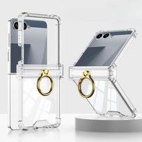 Luxury Transparent Case for Samsung Z Flip 7 Ring Holder Airbag Hinge Protection Clear Cover for Samsung Galaxy Z Flip 6 7 5 Galaxy Z Flip6 gray