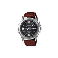 Casio pointer series date display quartz movement leather strap Japanese and Korean watch men's watch black dial MTP-E202L-1A juoda