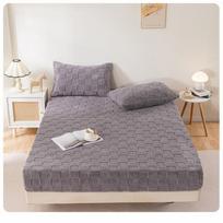 Bed cover coral milk fleece bed hat single piece all-inclusive solid color bed hat Tafu fleece bed sheet winter protective cover thickened A Pair of Pillowcases gray