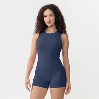 women's sports and fitness onesie chest pad one-piece jumpsuit neck halter tight yoga onesie L mėlyna