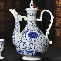 Ceramic Wine Set: Wine Pot, Decanter, Jar, and White Wine Cup (1 Jin Capacity) white