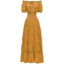 Vintage Medieval Renaissance Women's Long Dress Stage Attire Halloween Cos Role Play Costume Yellow,L brown