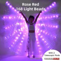 LED šviečiantis vaikų pilvo šokio kostiumas su spalvingais šviečiančiais sparnais 110 cm rožinė raudona spalva