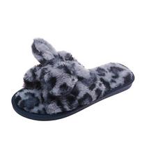 Moteriškos Šlepetės Žieminiai Batai Moterims Namai Šlepetės Dirbtinio Kailio Šlepetės Leopardo rašto lankelis Dekoratyviniai Batai Dydis 36 -41 6 mėlyna