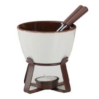 Chocolate Fondue Mug Set Ceramic Cup Cheese Melting Hot Pot with 2 Steel Forks 300ml Butter Warmer for Party, Birthday šokoladas