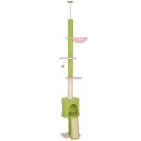 Draskyklė iki lubų 220–240 cm su nameliu, hamaku ir gėlių formos platformomis, 1–2 katėms iki 5 kg, žalia