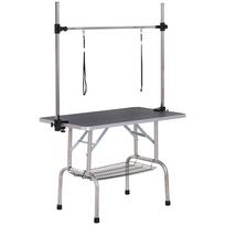 Kirpimo stalas šunims ir katėms 107x60 cm, sulankstomas, su laikikliu ir apatiniu krepšiu, iki 100 kg, juodas