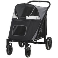 Sulankstomas vežimėlis šunims 112x65x100 cm, lankstomas vienu paspaudimu, šunims iki 30 kg, pilkas