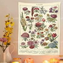 Vintažinis botaninis gobelenas Lauko gėlių informacinė diagrama Gobeleniai Estetinis sienų menas Iliustracijos Paveikslai Namų dekoravimas 29x37in 74x94cm beige