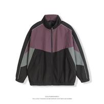 Trendy Brand American Retro Contrasting Color Stitching Stand-up Collar Jacket for Men and Women Autumn New Loose Trendy Couple Casual Jacket M