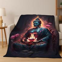 Buddha Shakyamuni Faith Cartoon Flannel Blanket Soft Warm Throw Blanket for Bedroom Living Room Bed Travel Camping Picnic Gift Size: 75*100cm, Weight: 230 GSM brown