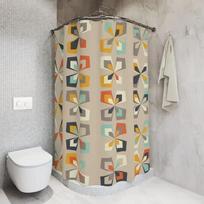 Retro 60S-70S Mid Century Modern Shower Curtain - Abstract Vintage Floral, Brown Orange & Teal, Mcm Bathroom Decor W200H180(CM)-1 Pcs gray
