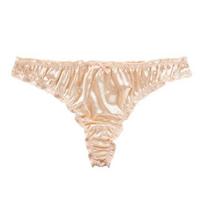 Yousheng Satin Thongs for Women Sexy Low Rise Cute Ruffle Trim Panties Smooth Silky G-String T Back Underwear M beige