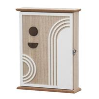 Ergonomiška medinė sieninė raktų dėžutė, natūralaus medžio apdaila, paslėpta pašto anga, keli kabliukai, patvarus prieškambario organizatorius beige