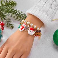 Christmas Resin Santa Claus Gingerbread Snowman Bracelets Deer Star Tree Strawberry Imitation Pearl Bangle For Women Men Jewelry brown