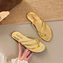 Fashion Summer Thong Flip Flops For Women Relaxation Outdoor Beach Slippers Vegan Leather Flat Comfy Women Slippers 41 auksas