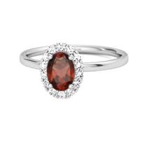 Garnet Solitaire Halo Accents Ring - 925 Sterling Silver 9 balta