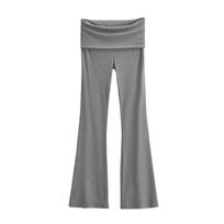 Spicy Girl Slim-Fit Micro-Flare Elastic Waist Pants for Women - Ribbed and Versatile Spring Casual Wear Large šviesiai pilka spalva