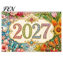 Handcrafted Wall Planner 2027 Diamond Art Painting Pattern Calendar, Rhinestone Gem 12 Decorative Hanging Calendar Monthly Planner, Jan. 2026-Dec. for Bird beige