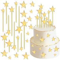 24Pcs Acrylic Gold Star Cake Toppers for Kids Birthday Party Cake DIY Decoration Wedding Christmas Cake Decorating Tools Kit beige