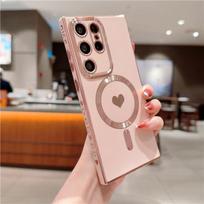 For Samsung Galaxy S25 S24 Ultra Luxury Magsafe Magnetic Cute Plating Frame Case For Samsung S21 S22 S23 Plus Protective Cover For S24 Ultra gray