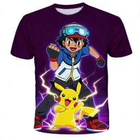 Kids Short Sleeve T Shirt 3D Cartoon Pikachu Printed Crew Neck Tees Designed For Boys Girls School Outdoor Daily Casual Activities 140 blue