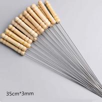 10/15/20PCS Stainless Steel Grilling Skewers Bbq 33cm Wooden Handle Reusable Metal Kabob Sticks Chicken Shrimp Vegetable Cooking