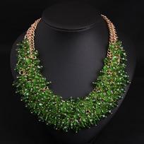 Prabangūs kalnų krištolo karoliai Stiklo kristalo papuošalai Choker Statement Bib apykaklė moterims Karoliai Boho Indijos Etniniai Vestuvėms Šventei žalia