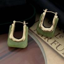Simple Vintage Hollow Out U Shape Hoop Earrings for Women Geometric Unique Design Earring Party Jewelry Gifts žalia