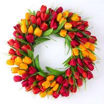 Dirbtinė tulpės vainiko puošmena 40cm Gėlių girlianda Motinos dienos priekinių durų kabantis ornamentas multi