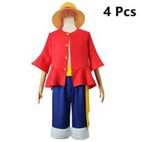 Monkey D Luffy Cosplay Kostiumas, Klasikinis Anime Veikėjo Drabužis iš „Vienas Gabalas“ Helovino Karnavalo Šventei S kaip parodyta spalva