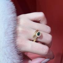 Yellow Gold Light Luxury Emerald Spirit Snake Ring Personality Open Ring Snake Zodiac Serpentine Ring opening adjustable gray