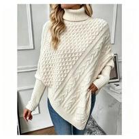Women S Cable Knit Batwing Sleeve Turtleneck Pullover Sweater L abrikosas