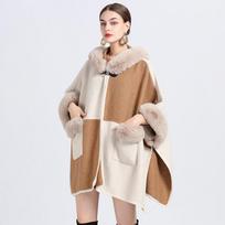 Žieminė moterų skara kailinė apykaklė Didelio dydžio mezgimo temperamento elegantiškas megztinis Laisvas septynių taškų rankoves Tvido striukė One Size smėlis