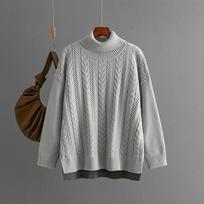 2024 New Fashion Two-color Stitching Jacquard Loose Western Style Slim Tops Autumn Winter  Long Sleeve Twist Sweater Pullovers One Size pilka spalva